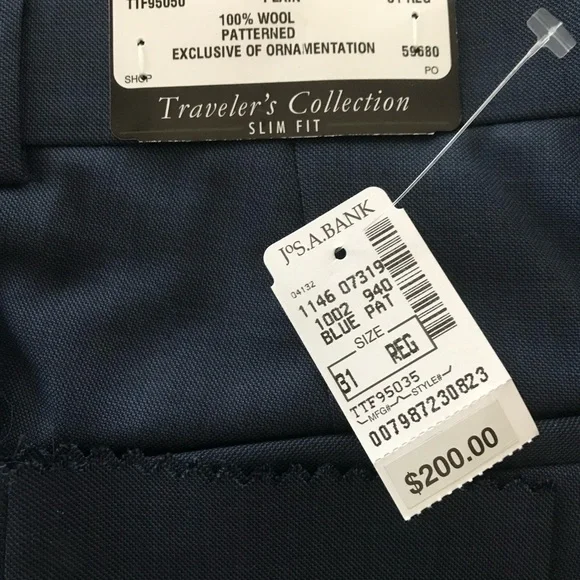 NWT Jos A Bank Navy Blue Traveler Pants Size 31 R
